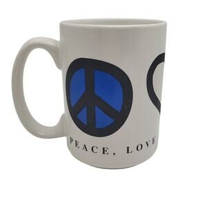 Peace Love & Mickey Mouse Mug Ceramic Coffee Cup White Disney 14oz Vintage